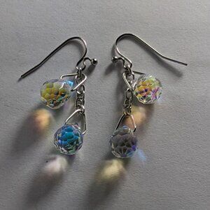 Hand-made AB finished glass beads on stainless steel lever back earrings. New!